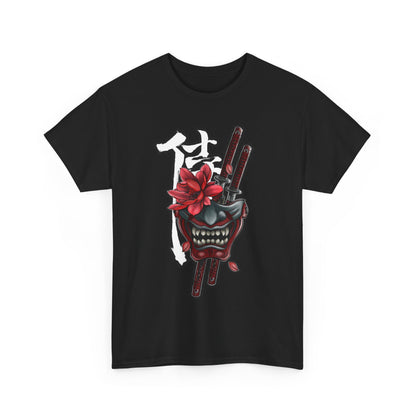 Unisex Heavy Cotton Tee - Floral Samurai Mask Design