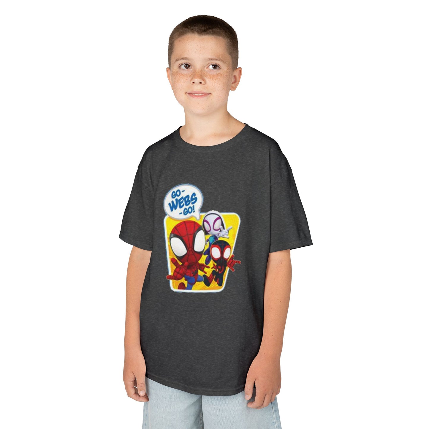 Spiderman Kids Heavy Cotton Tee - Playful Superhero Shirt for Young Fans