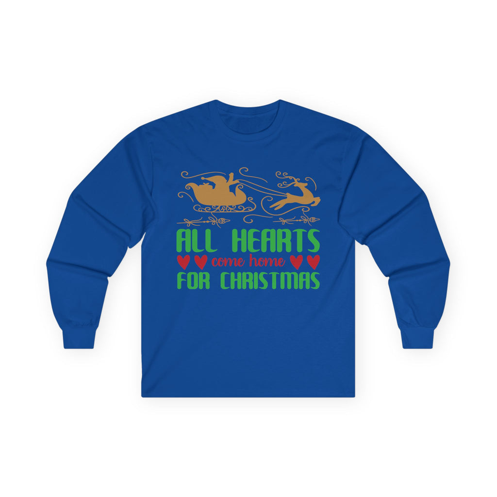All Hearts Come Home Unisex Long Sleeve Tee, Cozy Holiday Shirt, Christmas Gift, Family Gathering Apparel, Winter Fashion
