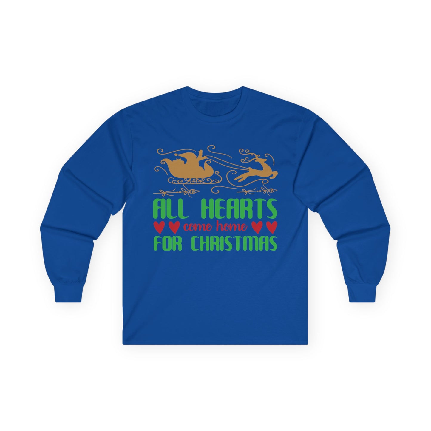 All Hearts Come Home Unisex Long Sleeve Tee, Cozy Holiday Shirt, Christmas Gift, Family Gathering Apparel, Winter Fashion