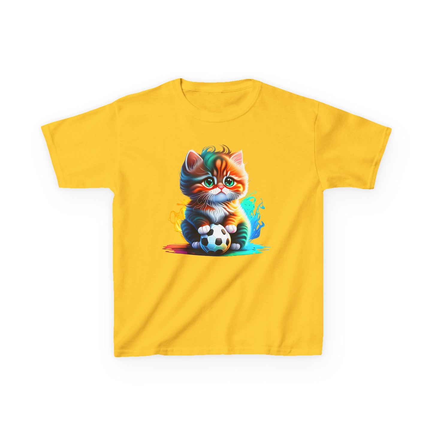 Playful Cat Soccer Kids Heavy Cotton™ Tee - Fun and Colorful T-Shirt for Young Animal Lovers