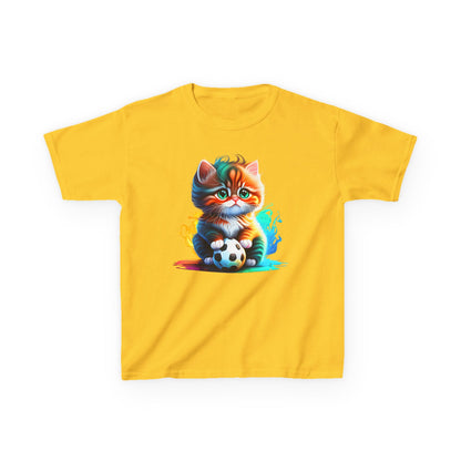 Playful Cat Soccer Kids Heavy Cotton™ Tee - Fun and Colorful T-Shirt for Young Animal Lovers