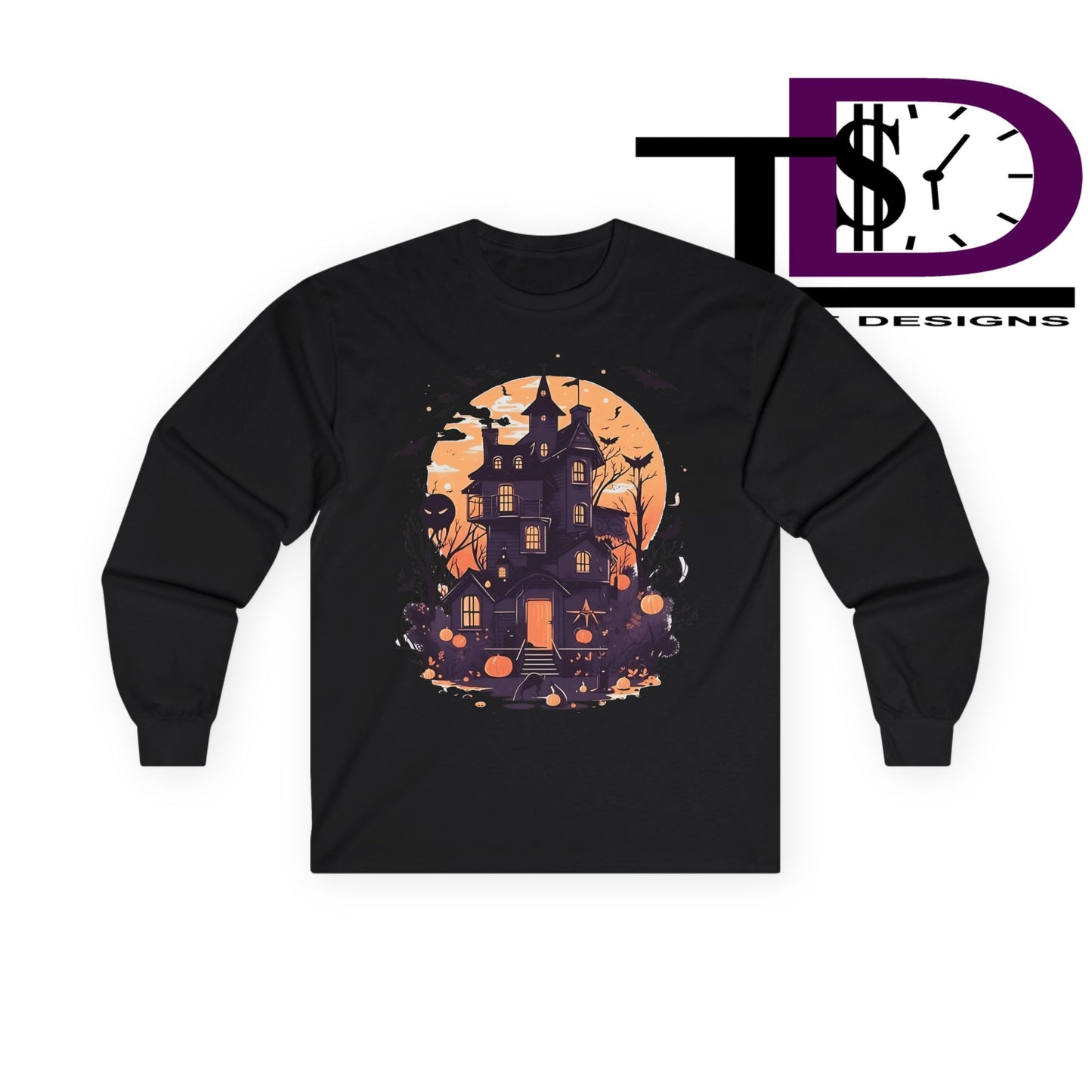 Halloween Haunted House Long Sleeve Tee - Spooky Vibes, Fall Fashion, Halloween Costume, Unisex Apparel, Gift for Ghost Lovers