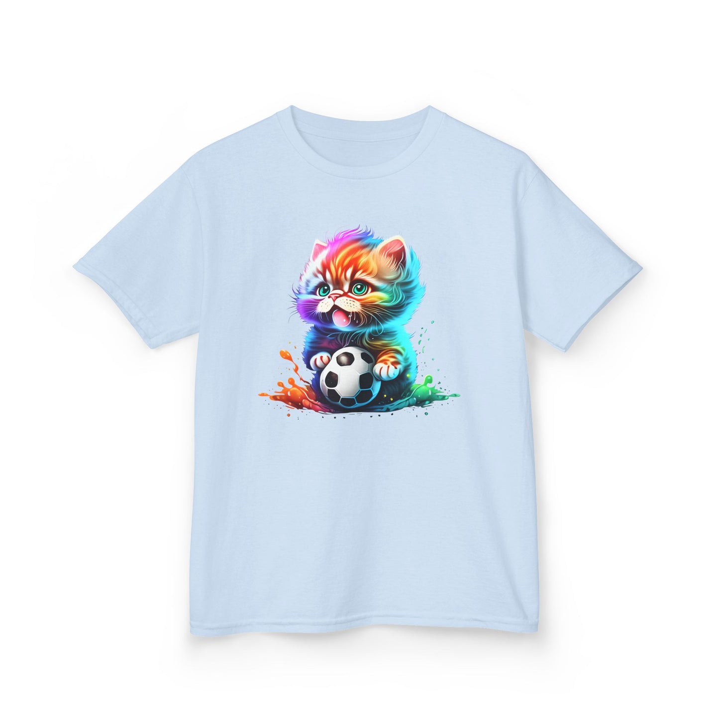 Colorful Cat Soccer Tee for Kids - Fun and Playful Design