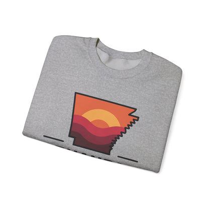 Arkansas Sunset Crewneck Sweatshirt — State Map Graphic, Est. 1836