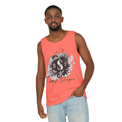 Unisex Garment-Dyed Tank Top with Time Designs - Casual Summer Wear, Beach Outfit, Gift for Friends, Vacation Essentials, Relaxed Style