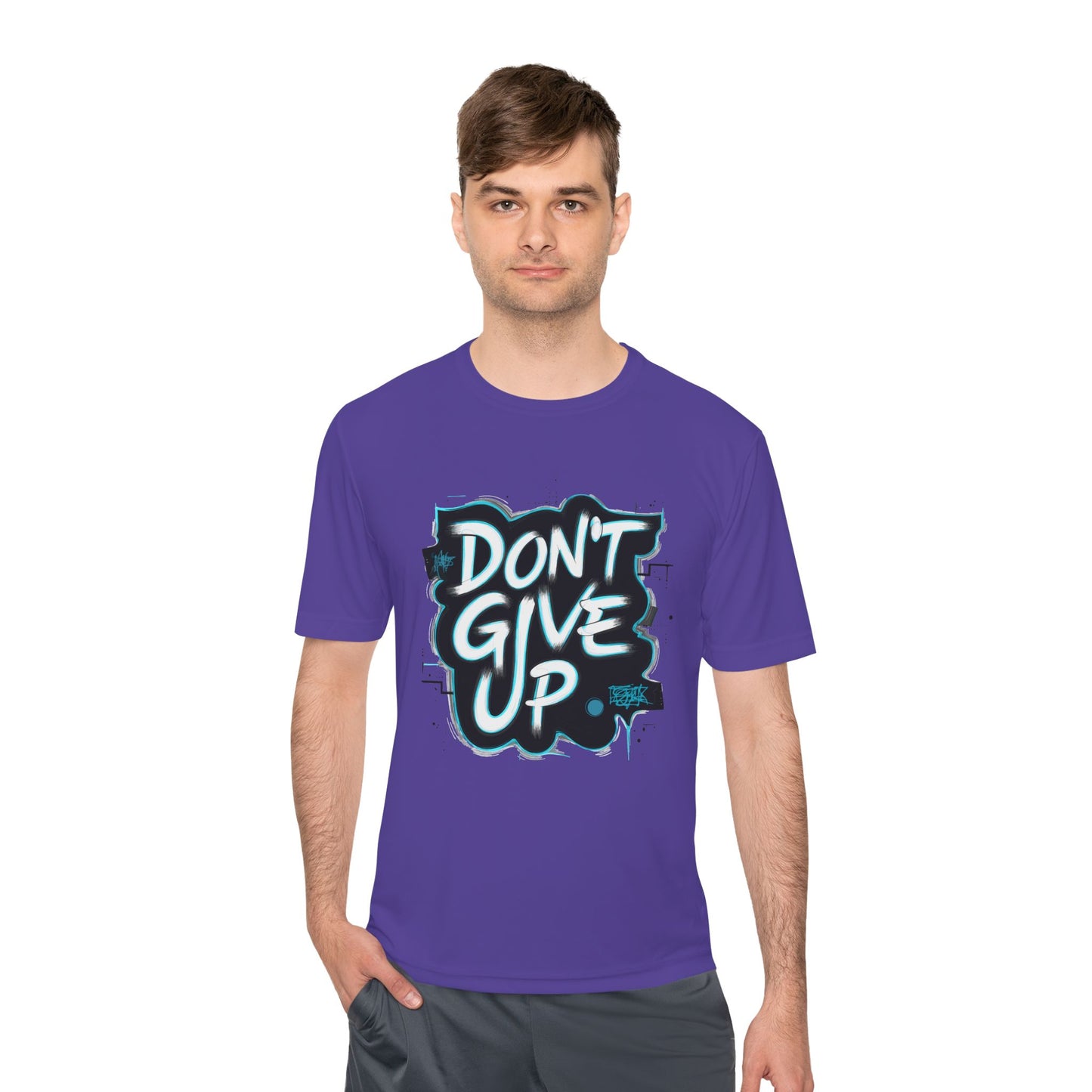 Motivational Wicking Tee – Don't Give Up, Gym Shirt, Fitness Apparel, Inspirational Top, Workout Gear, Casual Wear
