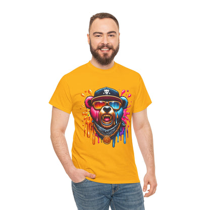 Vibrant Bear Graphic Unisex Heavy Cotton Tee - Casual Streetwear for Everyday Style