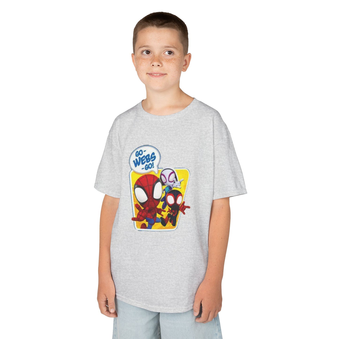 Spiderman Kids Heavy Cotton Tee - Playful Superhero Shirt for Young Fans