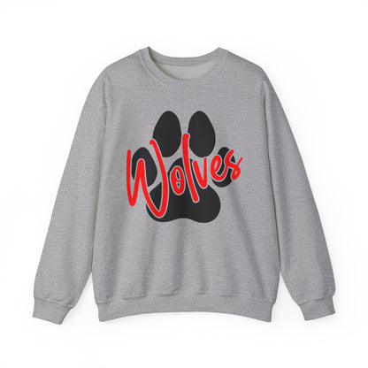 Wolves Paw Crewneck Sweatshirt — Red Script School Spirit