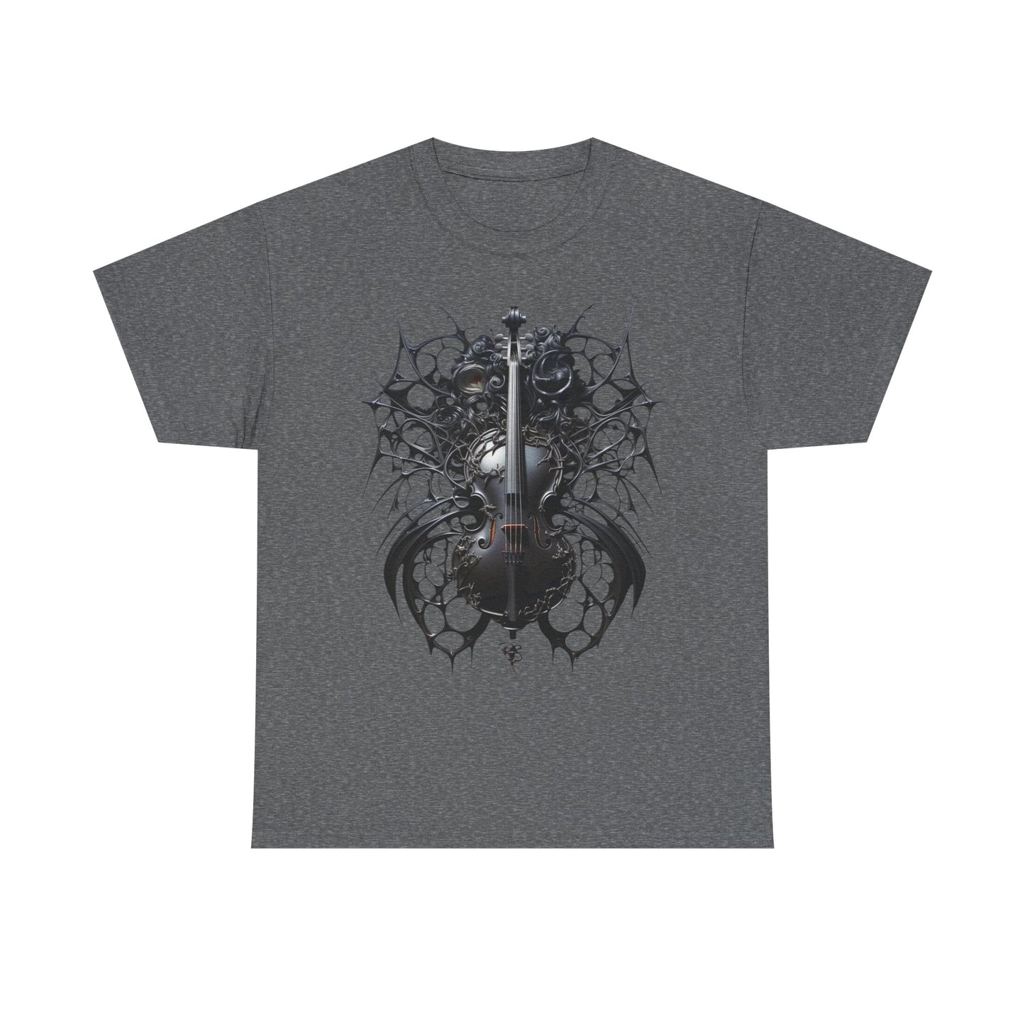 Heavy Cotton Tee with Gothic Violin Design - Perfect for Music Lovers