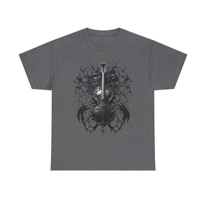 Heavy Cotton Tee with Gothic Violin Design - Perfect for Music Lovers