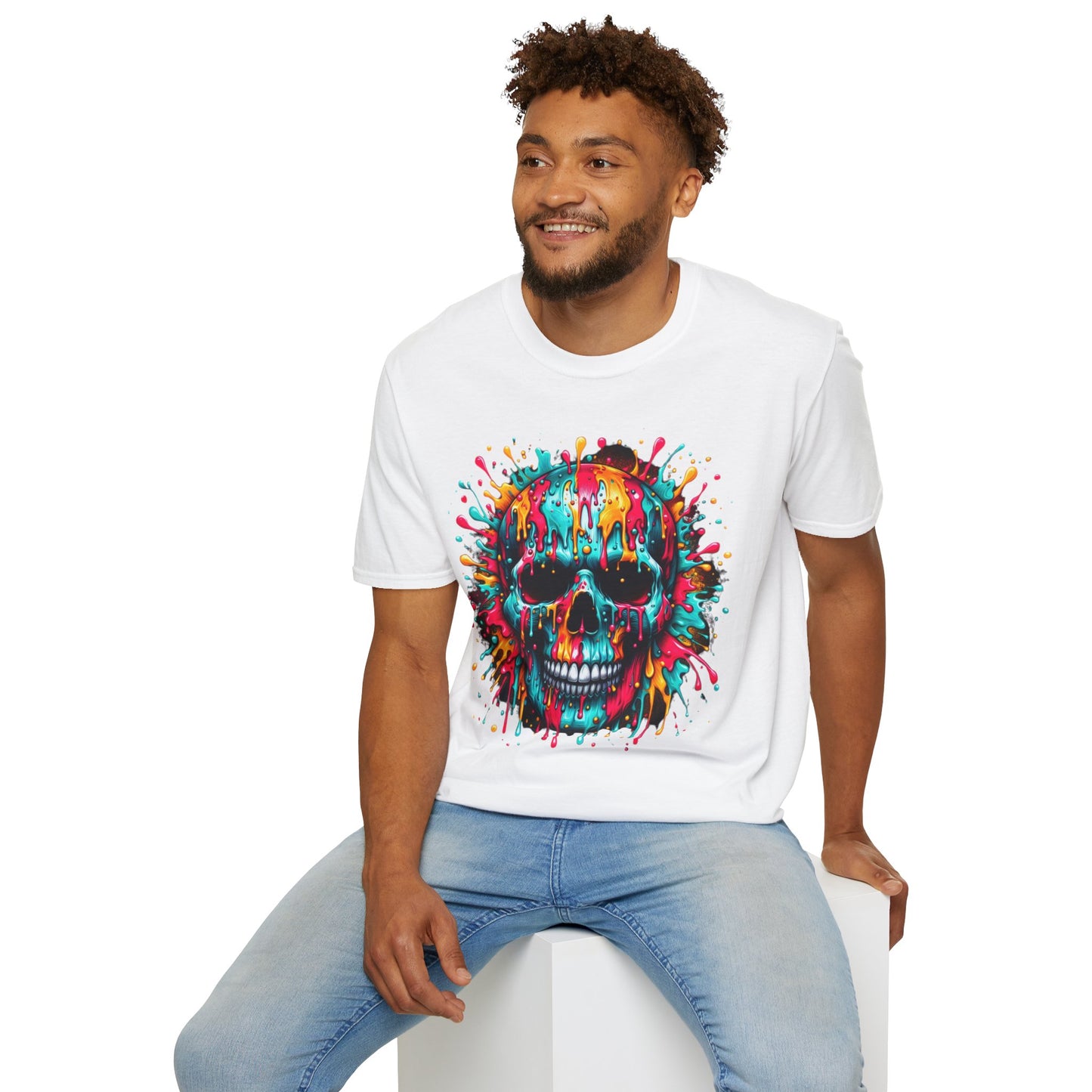 Colorful Drip Skull Unisex T-Shirt - Vibrant Graphic Tee for Art & Music Lovers