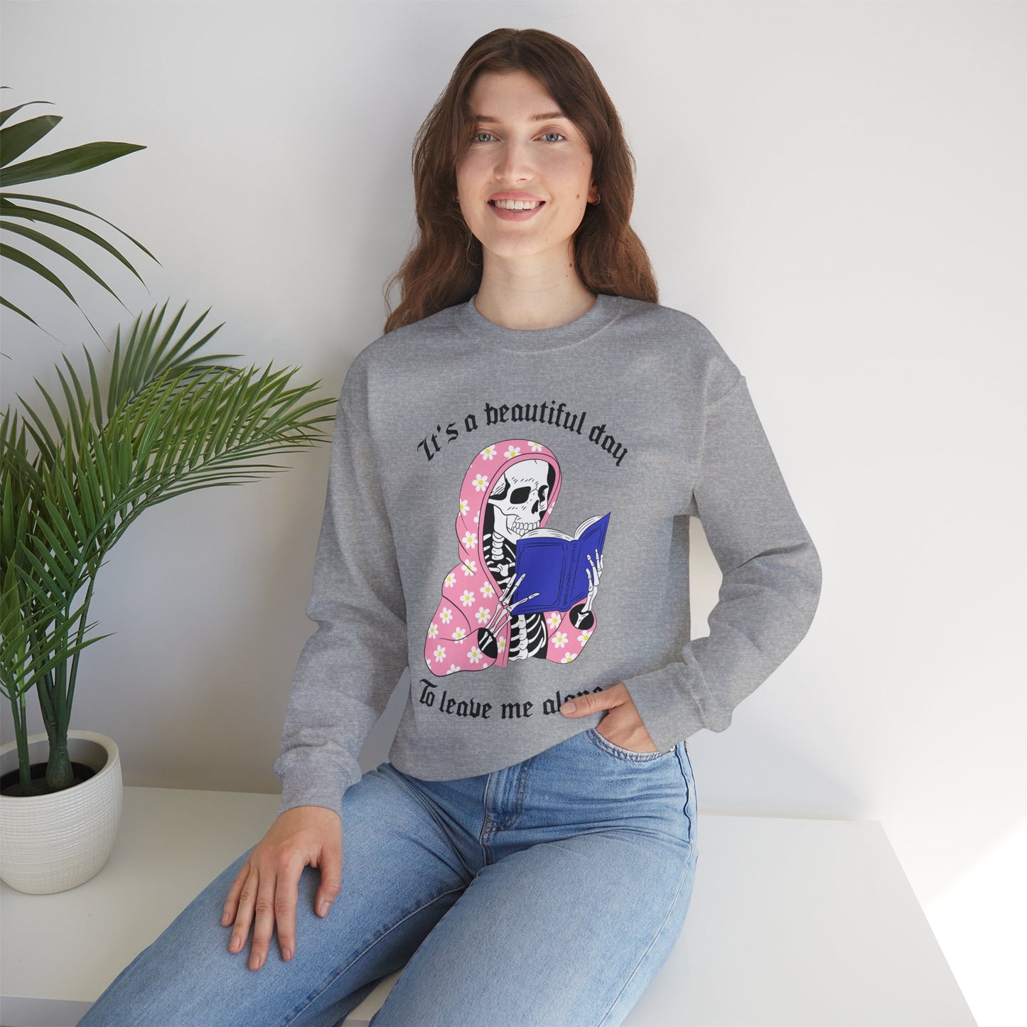 Unisex Heavy Blend™ Crewneck Sweatshirt - "It's a Beautiful Day to Leave Me Alone" Cozy Graphic