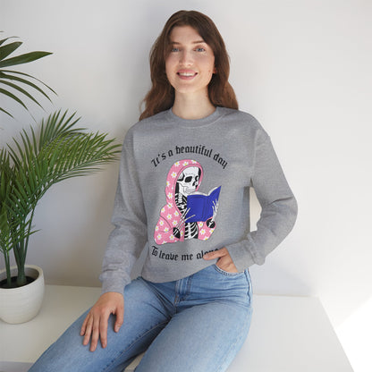 Unisex Heavy Blend™ Crewneck Sweatshirt - "It's a Beautiful Day to Leave Me Alone" Cozy Graphic
