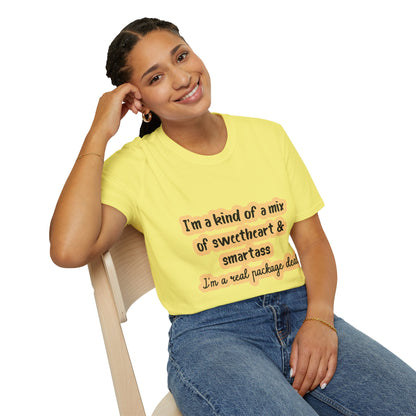 Funny Quote Unisex Softstyle T-Shirt - "I'm a mix of sweetheart & smartass"