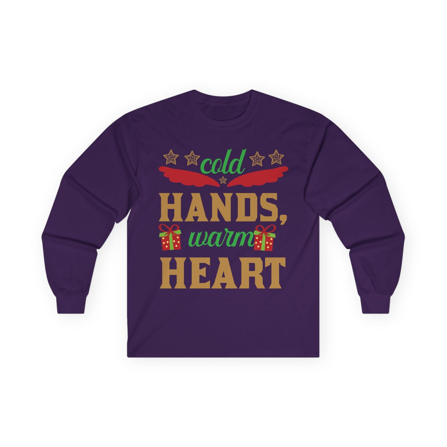 Unisex Long Sleeve Tee - "Cold Hands, Warm Heart" - Cozy Shirt, Holiday Gift, Winter Fashion, Xmas Apparel, Warm Wishes