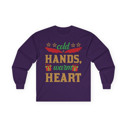 Unisex Long Sleeve Tee - "Cold Hands, Warm Heart" - Cozy Shirt, Holiday Gift, Winter Fashion, Xmas Apparel, Warm Wishes