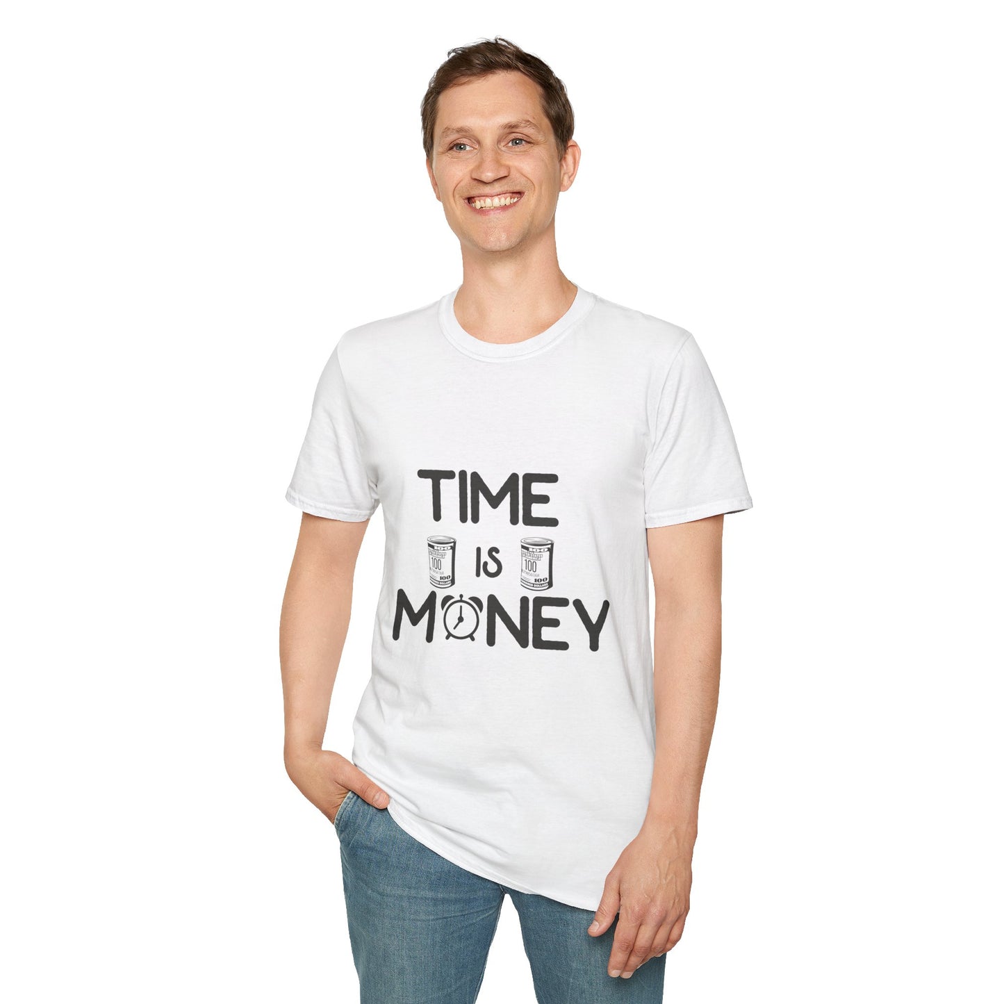 Inspirational Unisex Softstyle T-Shirt - "Time is Money" Statement Tee for Financial Motivators