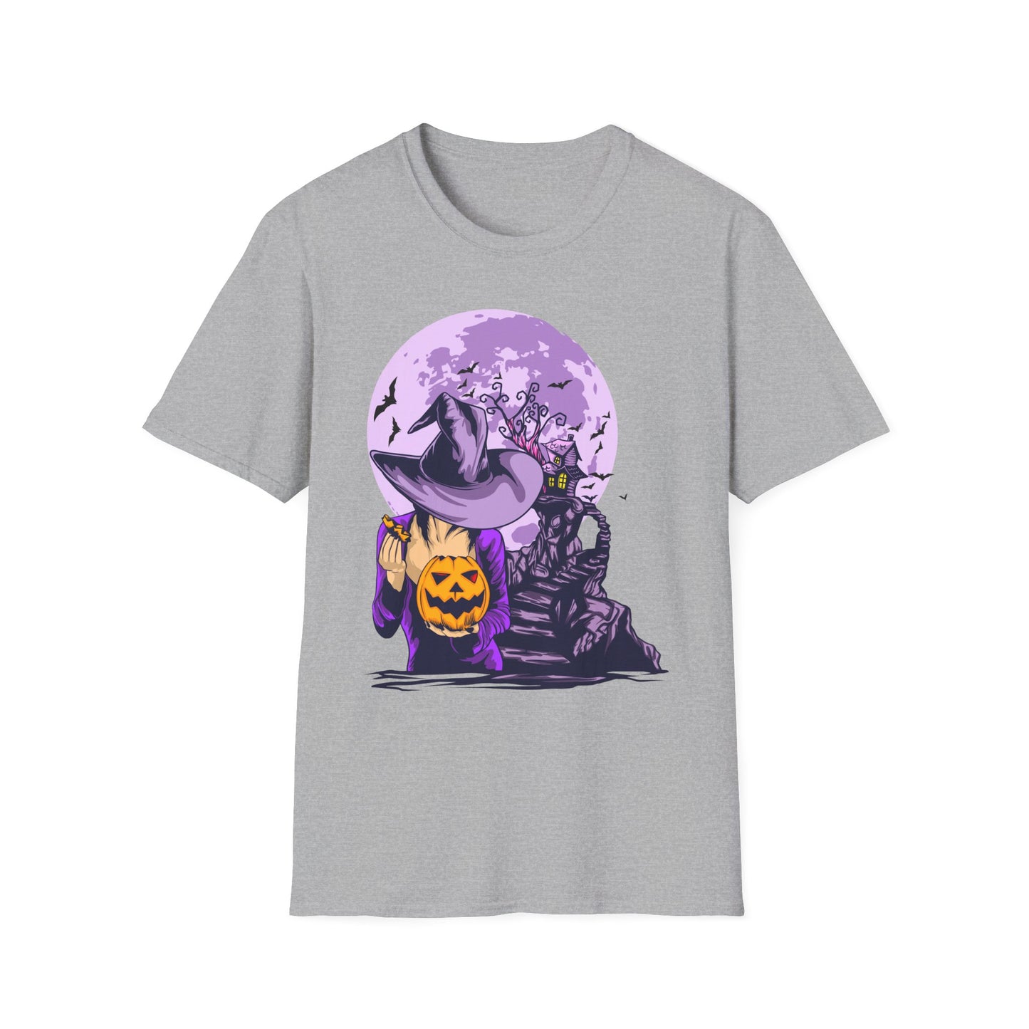 Halloween Witch T-Shirt, Unisex Softstyle Tee, Spooky Season Apparel, Pumpkin Graphic Shirt, Trick or Treat Shirt