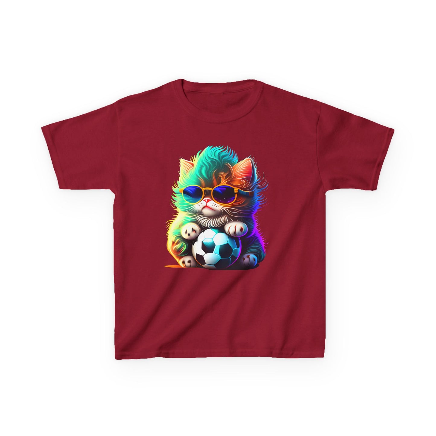 Cool Cat Soccer Kids Tee - Fun Heavy Cotton T-Shirt for Young Sports Fans