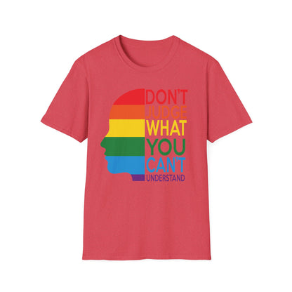 Pride Message Unisex T-Shirt - LGBTQ+ Pride Tee, Rainbow Graphic Shirt, Inclusive Fashion, Gift for Allies, Don't Judge Shirt