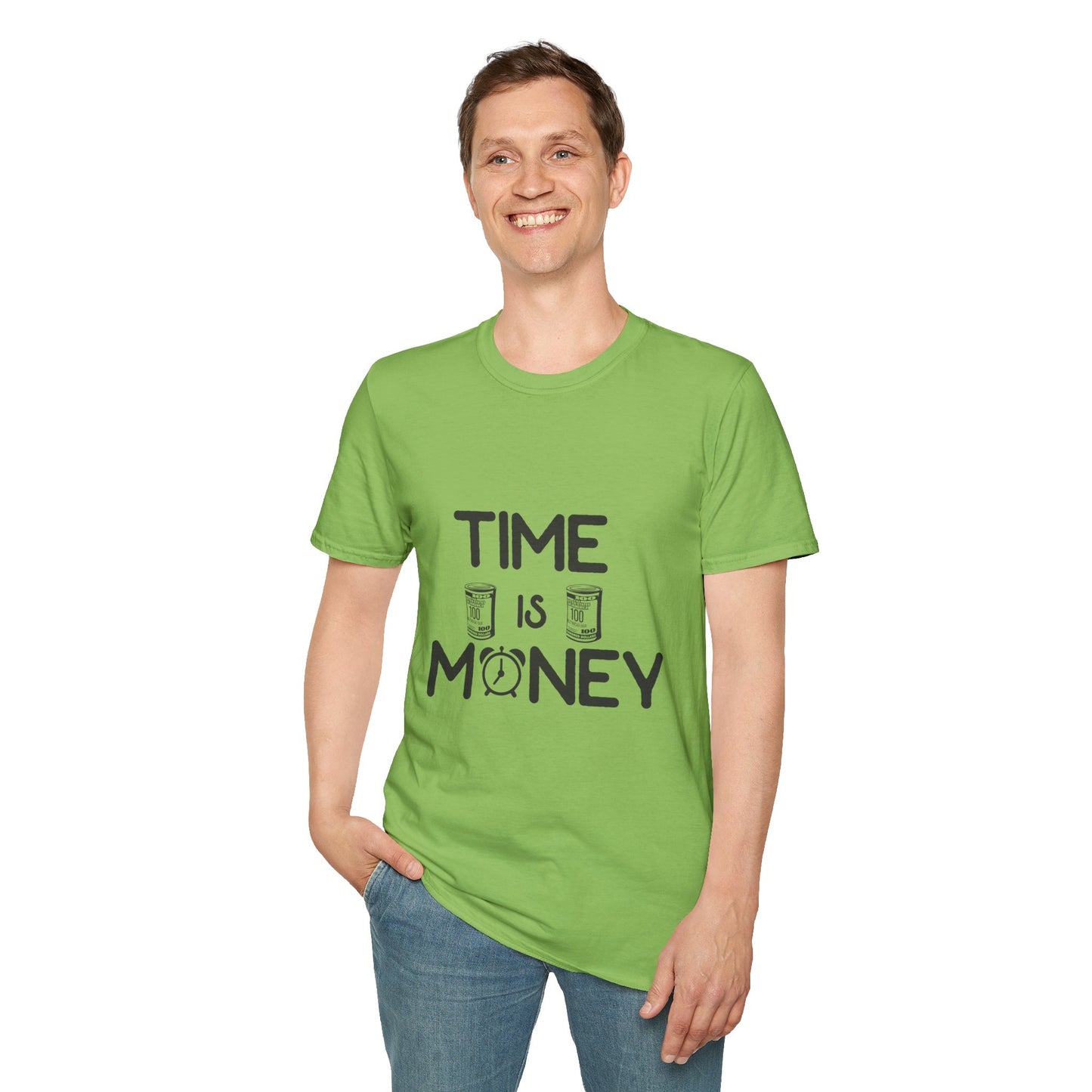 Inspirational Unisex Softstyle T-Shirt - "Time is Money" Statement Tee for Financial Motivators