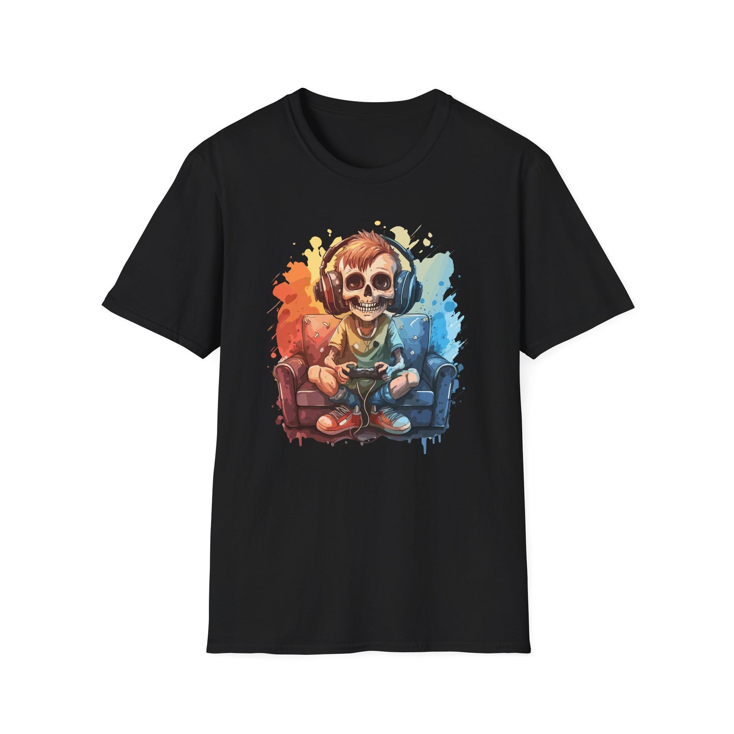Skull Gamer T-Shirt, Unisex Softstyle Tee, Video Game Shirt, Gift for Gamers, Cool Graphic Tee, Halloween Style Shirt
