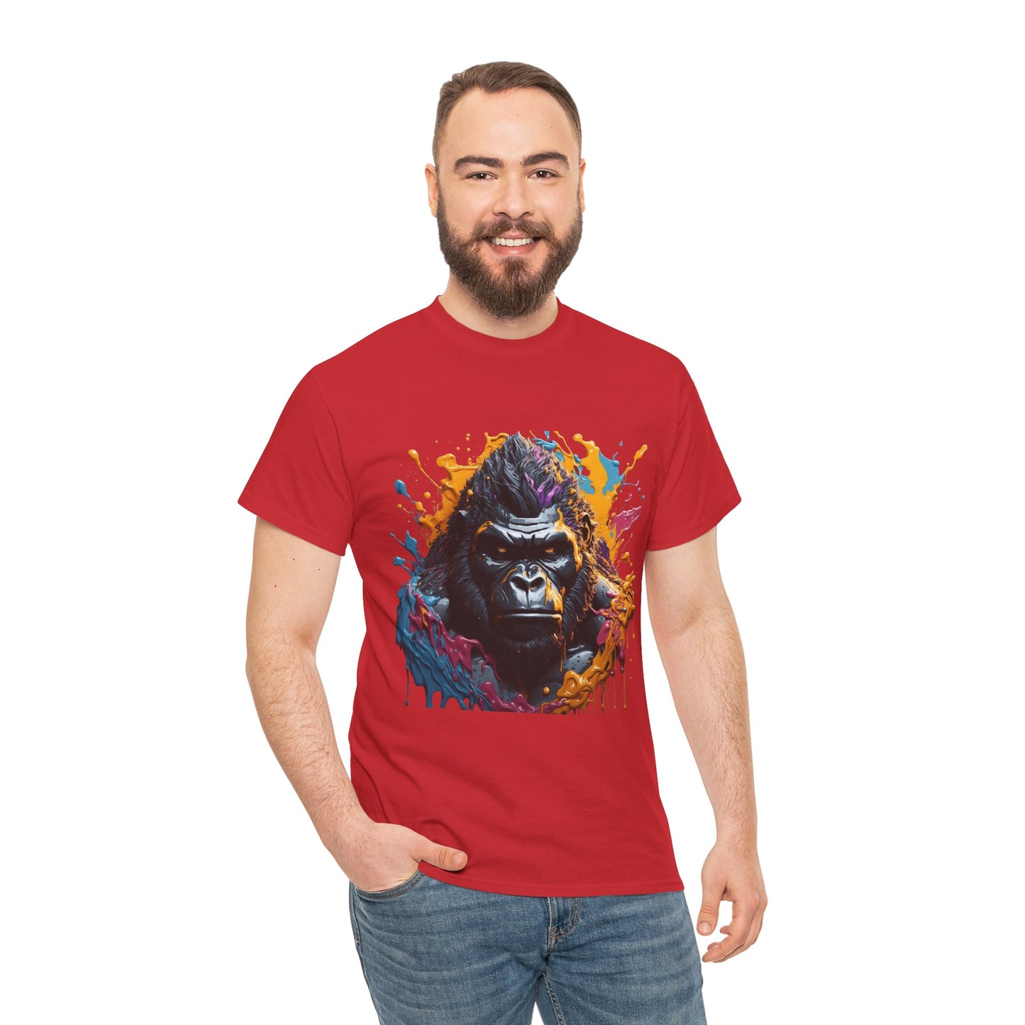 Colorful Gorilla Art Unisex Heavy Cotton Tee - Bold Graphic Tee for Animal Lovers