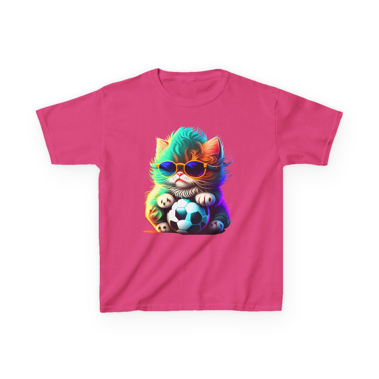 Cool Cat Soccer Kids Tee - Fun Heavy Cotton T-Shirt for Young Sports Fans