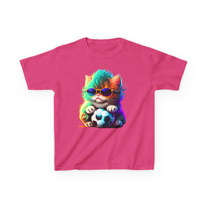 Cool Cat Soccer Kids Tee - Fun Heavy Cotton T-Shirt for Young Sports Fans