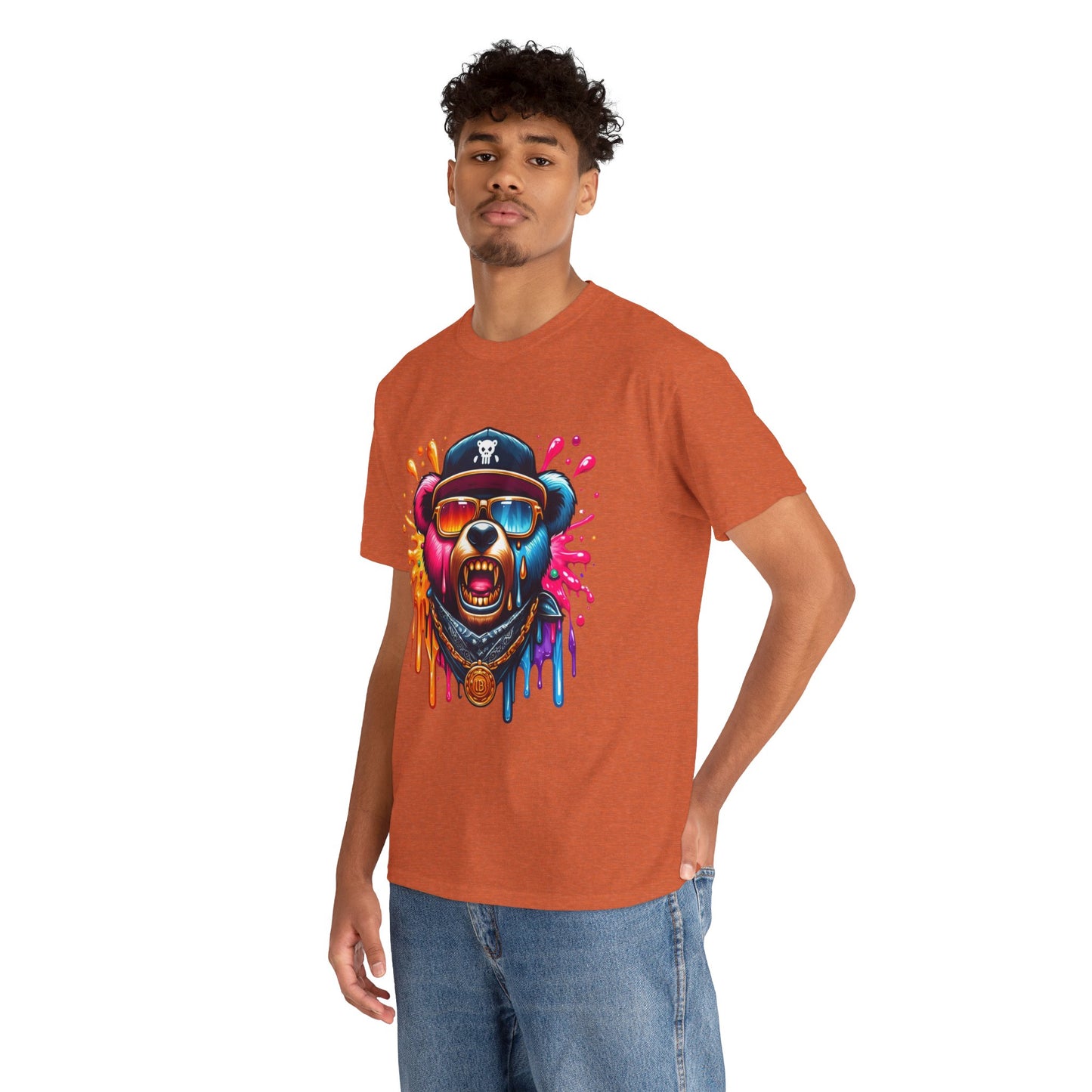 Vibrant Bear Graphic Unisex Heavy Cotton Tee - Casual Streetwear for Everyday Style