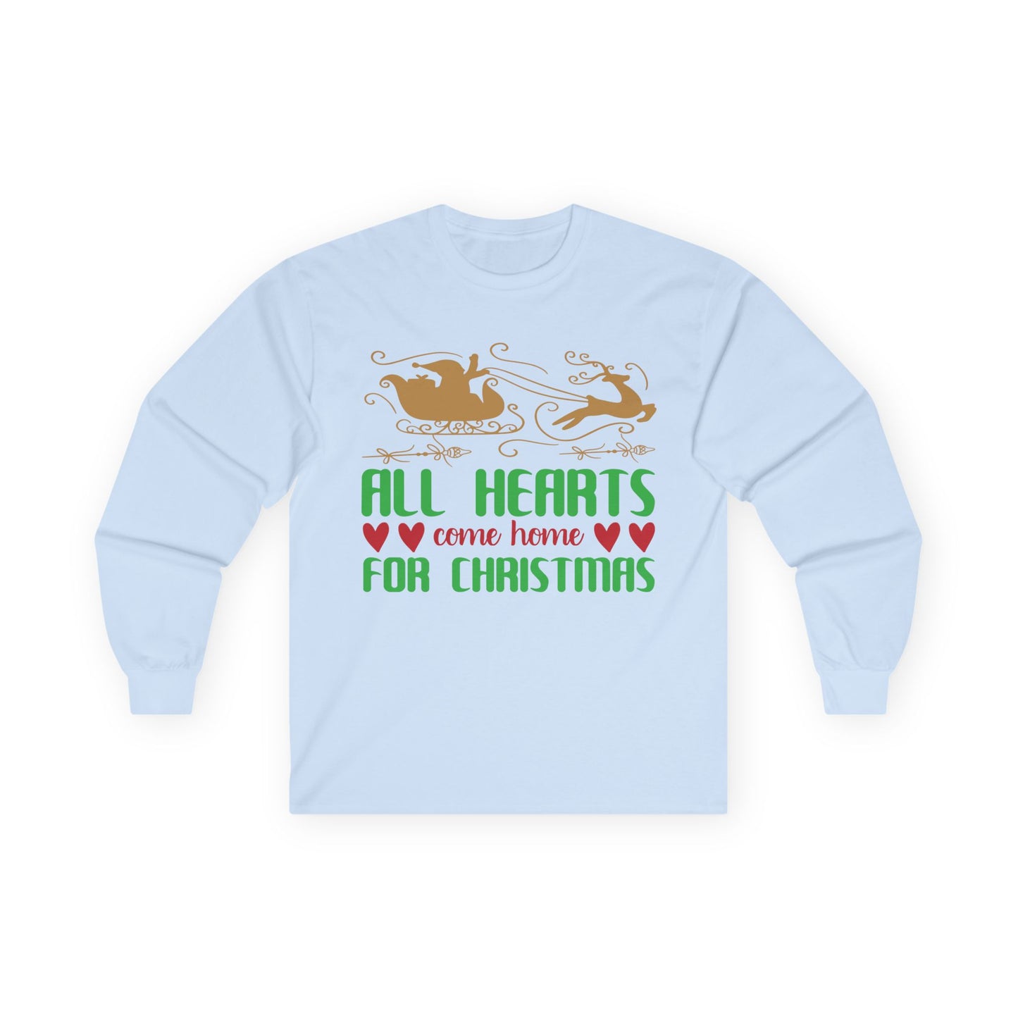 All Hearts Come Home Unisex Long Sleeve Tee, Cozy Holiday Shirt, Christmas Gift, Family Gathering Apparel, Winter Fashion