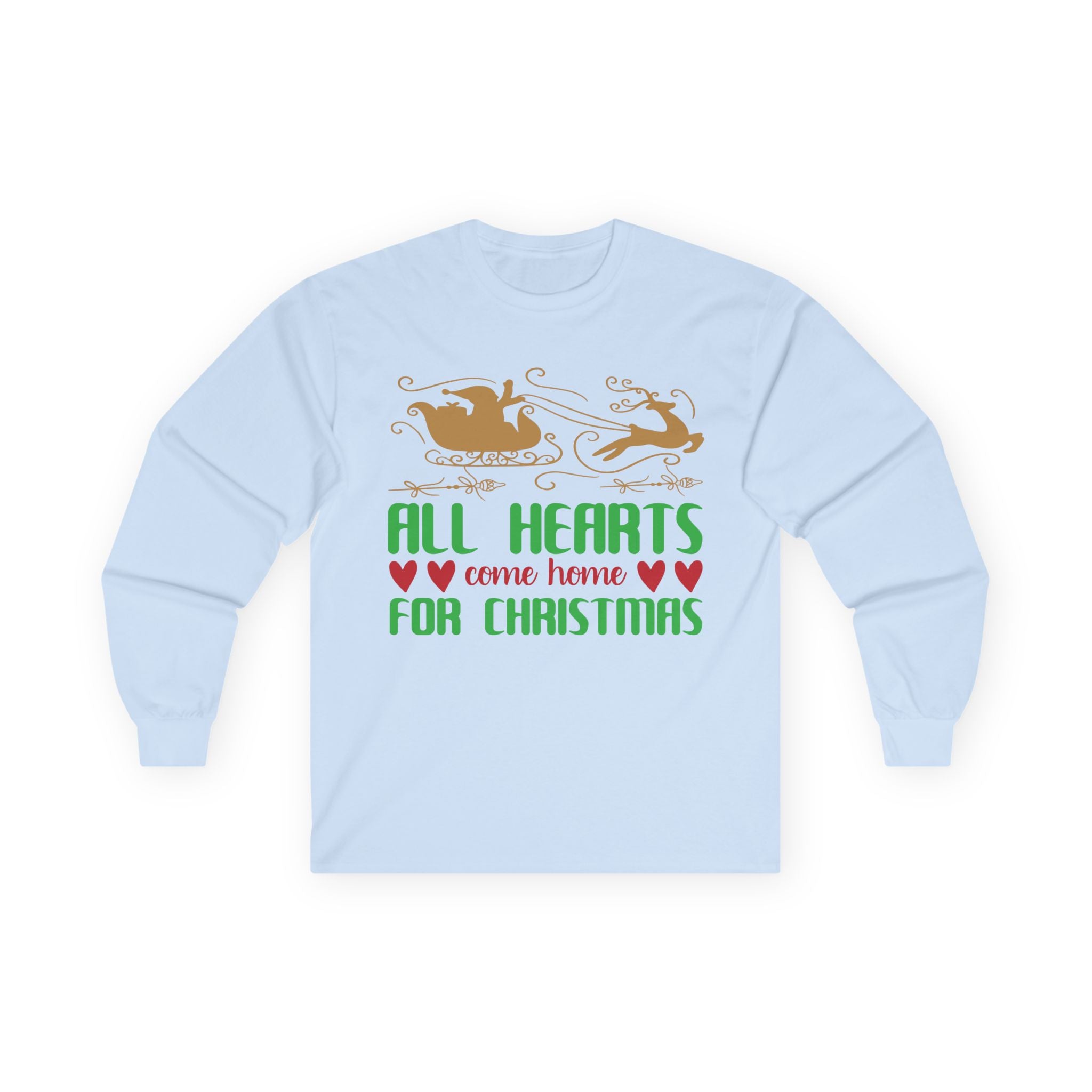 All Hearts Come Home Unisex Long Sleeve Tee, Cozy Holiday Shirt, Christmas Gift, Family Gathering Apparel, Winter Fashion