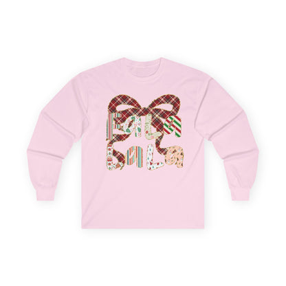 Long Sleeve Tee — Retro Plaid ‘Be Mine’ Valentine Heart Graphic