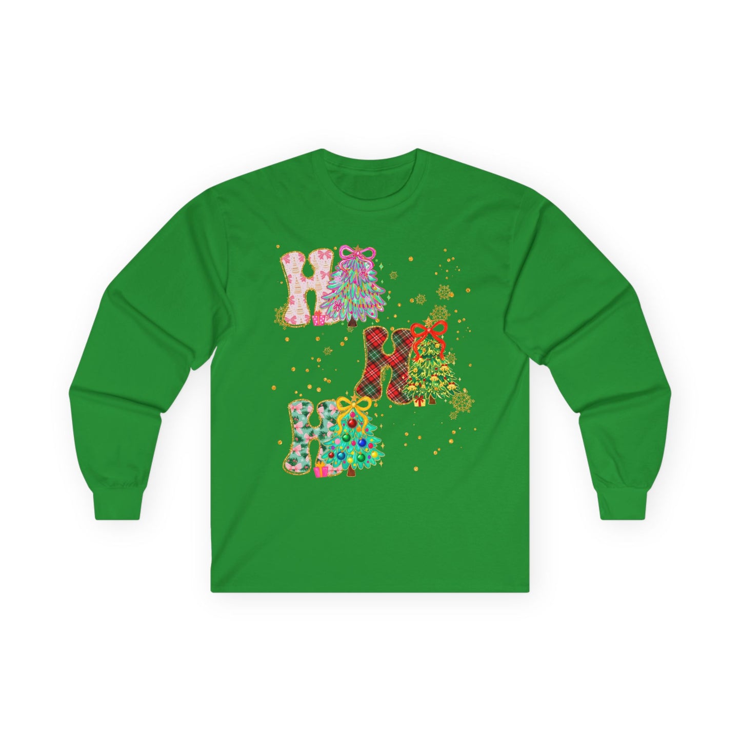 Long Sleeve Tee — Festive 'HO HO HO' Floral Christmas Design