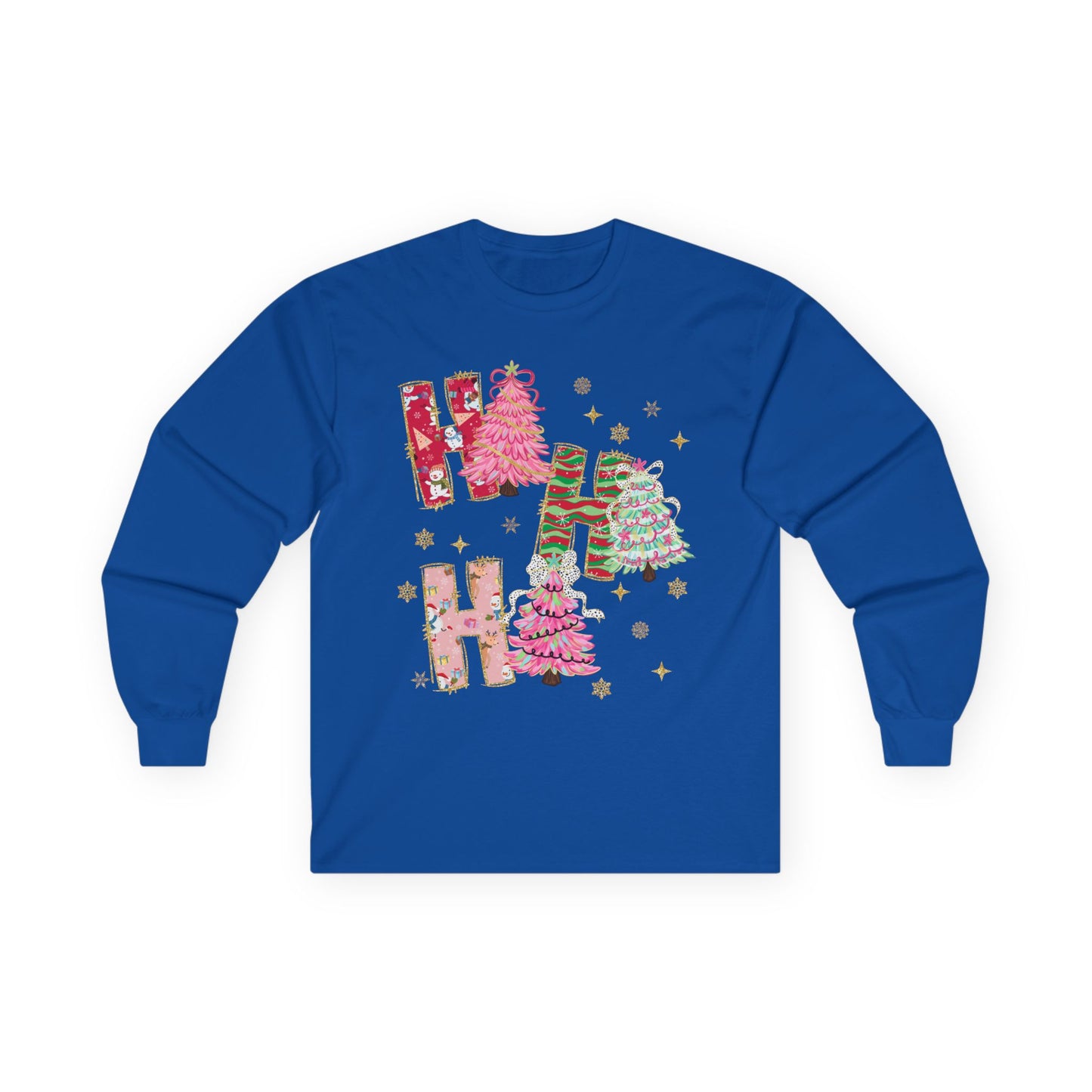 Christmas 'Ho Ho Ho' Long Sleeve Tee — Festive Pink & Green Holiday Shirt