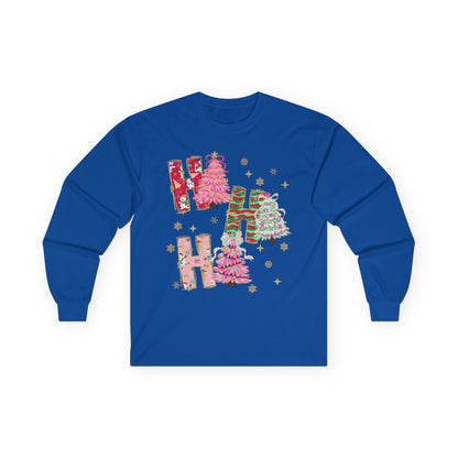 Christmas 'Ho Ho Ho' Long Sleeve Tee — Festive Pink & Green Holiday Shirt