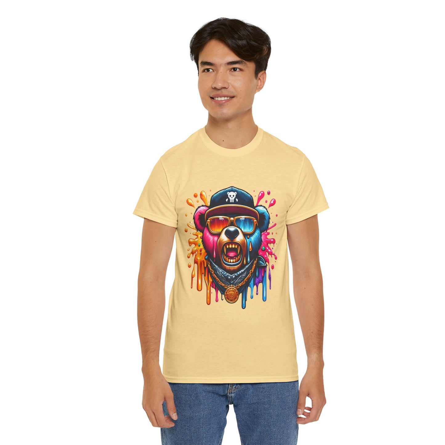 Vibrant Bear Graphic Unisex Heavy Cotton Tee - Casual Streetwear for Everyday Style