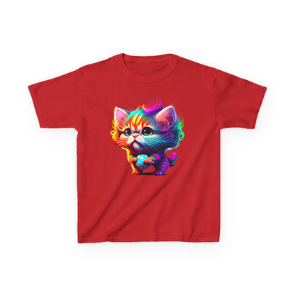Colorful Cartoon Cat Kids Heavy Cotton Tee - Fun & Playful Design