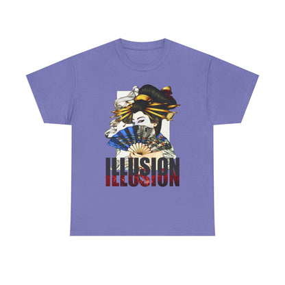 Unisex Heavy Cotton Tee - Illusion Design - Artistic Fan Graphic Tee for Casual Wear