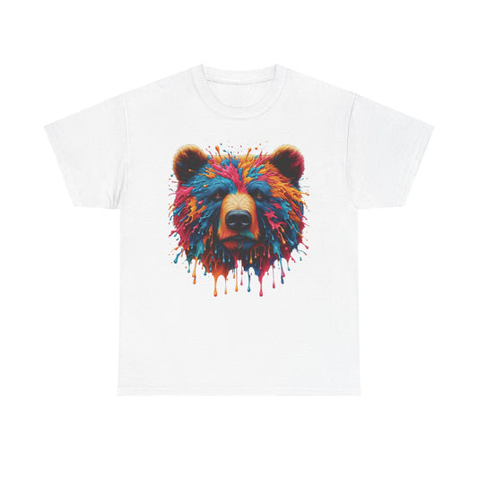 Colorful Bear Art Unisex Heavy Cotton Tee - Vibrant Graphic T-Shirt for Nature Lovers