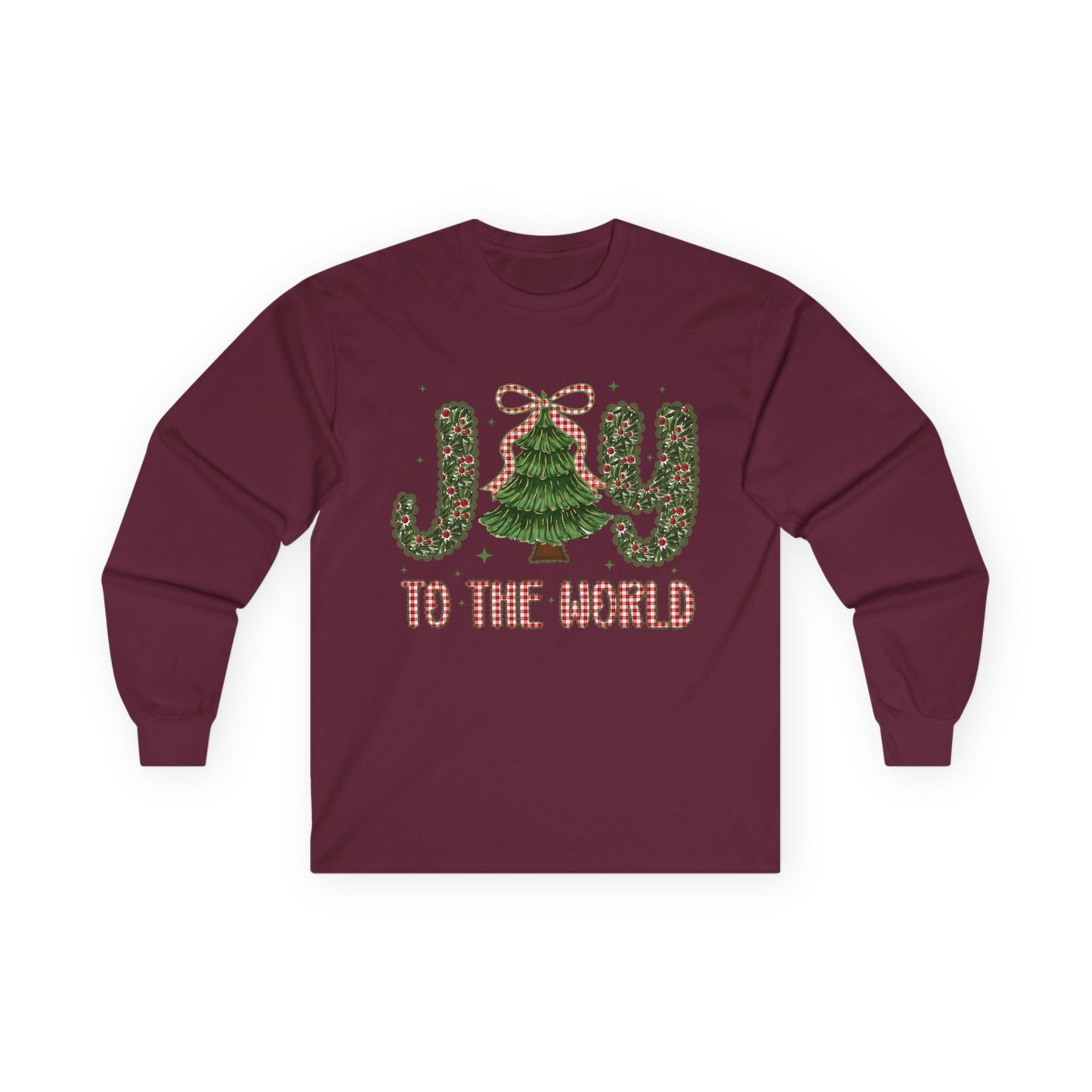 Joy to the World Long Sleeve Tee — Christmas Tree Holiday Shirt