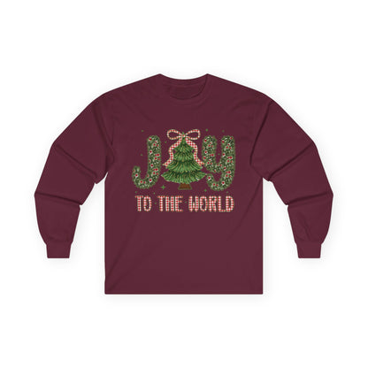 Joy to the World Long Sleeve Tee — Christmas Tree Holiday Shirt