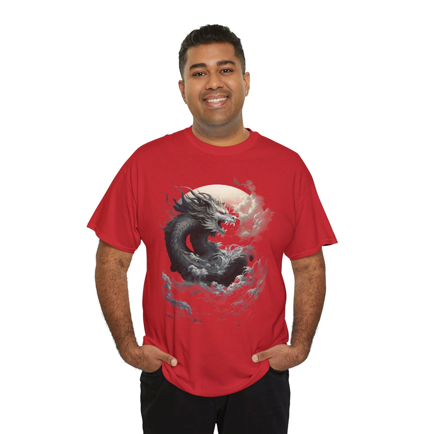 Dragon Moon Unisex Heavy Cotton Tee - Mystical Night Sky Apparel