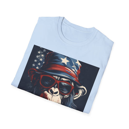 Patriotic Monkey Graphic T-Shirt, Fourth of July Tee, Summer Clothing, Unisex Casual Wear, Fun Gift for Animal Lovers, USA Pride Shirt