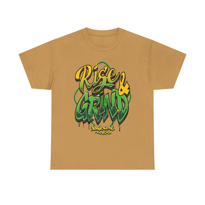 Rise & Grind Unisex Heavy Cotton Tee - Bold Graffiti Style Motivational T-Shirt