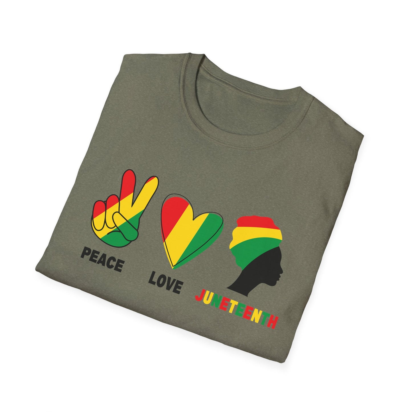 Juneteenth Peace Love Unisex Softstyle T-Shirt, Graphic Tee, Black History Month, Celebration Wear, Gift for Activists