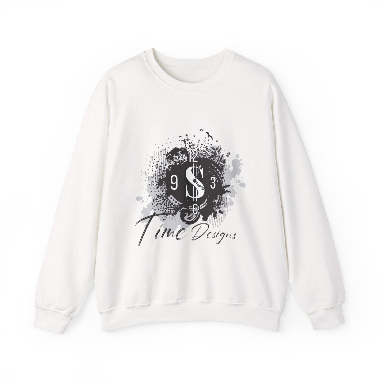 Crewneck Sweatshirt — Grunge Dollar Logo "Time Designs" Graphic