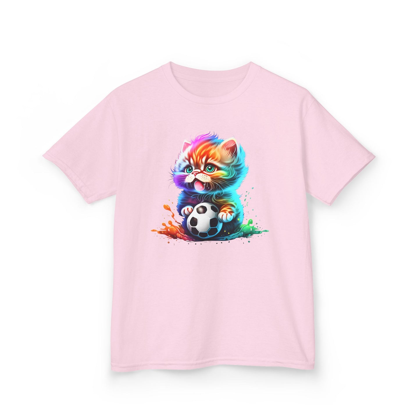 Colorful Cat Soccer Tee for Kids - Fun and Playful Design
